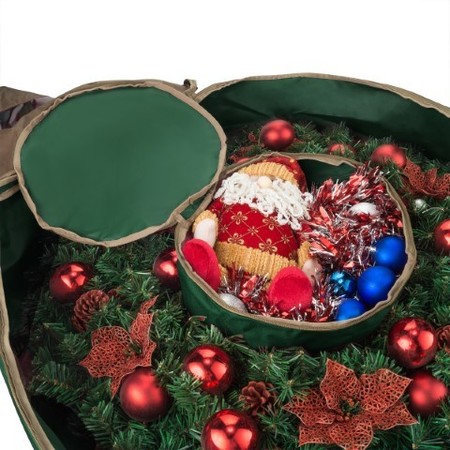 Hastings Home Wreath Storage 48-inch Round Bag with Handles for Holiday Artificial Garland (Canvas, Green) 231663WYH